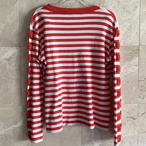 Evelyn & Arthur Pima Cotton Red White Stripe Top Large, Bows Preppy Classic Luxe - Picture 2 of 5